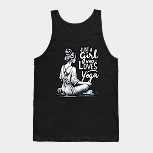 Just a Girl Who Loves Yoga-Girl with Mat and Messy Bun Tank Top